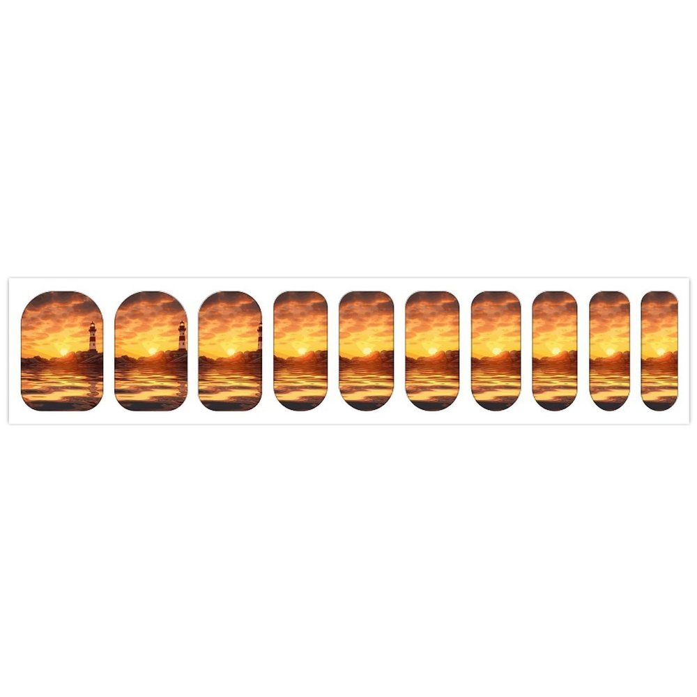 Sea Lighthouse in Sunset Nail Stickers 50 Sheets Gloss Nail Strips Bundle Long Lasting Gel Nail Stickers Art Decals Easy to Apply and Remove for Women DIY Decorations