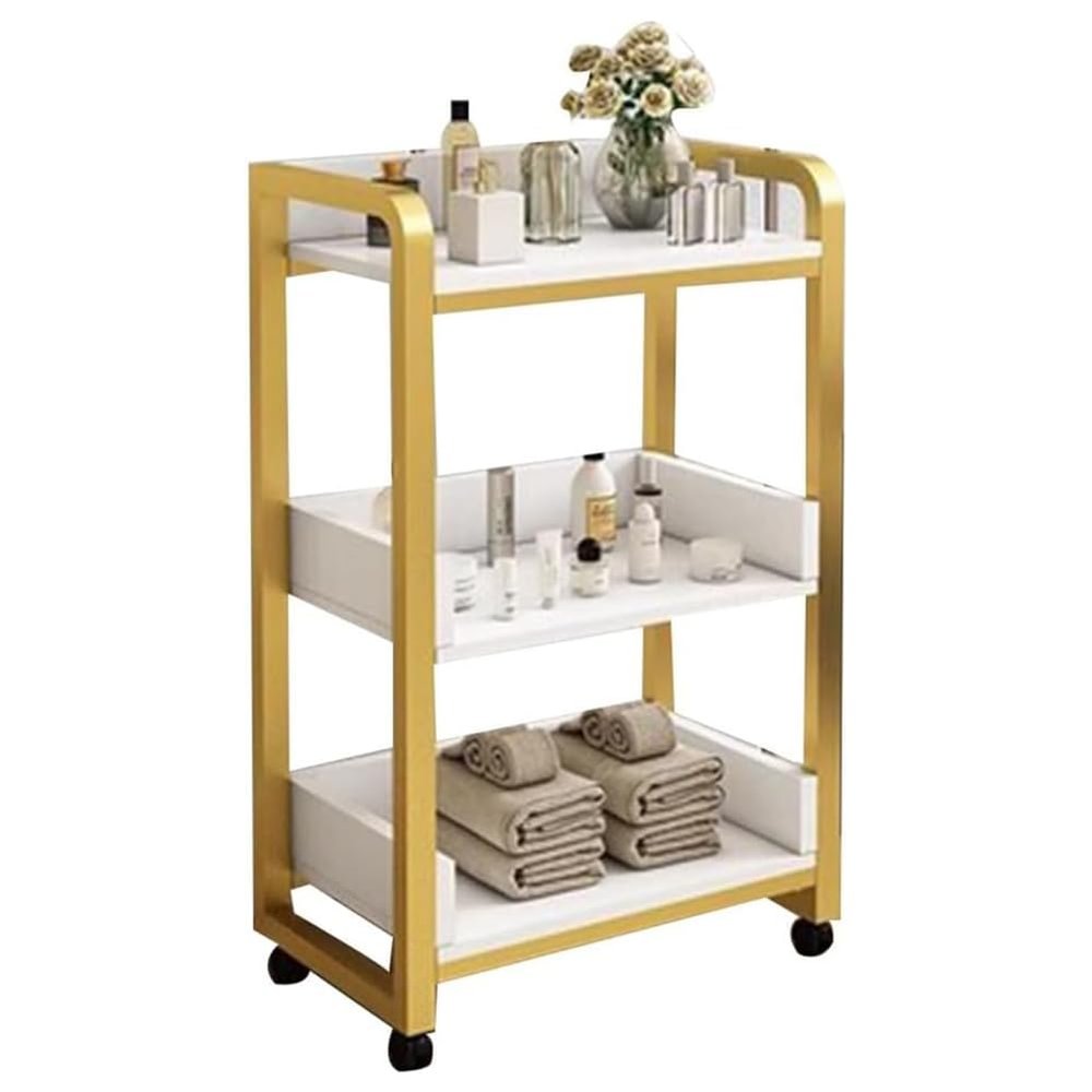 KK-GAL Modern Beauty Salon Trolley Cart, Metal Storage Organizer with Wheels for Salon & Spa Resorts, Salon Work Station with Wheels, Multi-Function Salon Tray Cart for Esthetician,White a