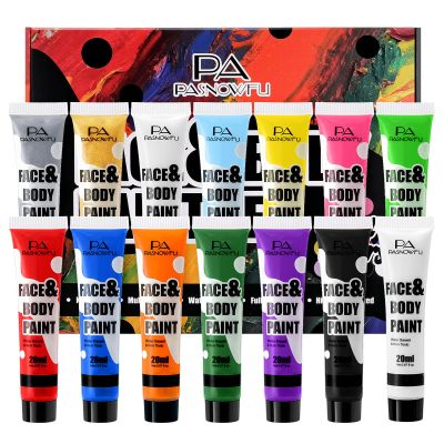 PASNOWFU 14 Colors Face Body Painting Kit, Full Coverage Water Based Face Paint Set for Cosplay Skull Joker Zombie Vampire, Highly Pigmented Body Paint Cream for Adult Carnival Halloween SFX Makeup