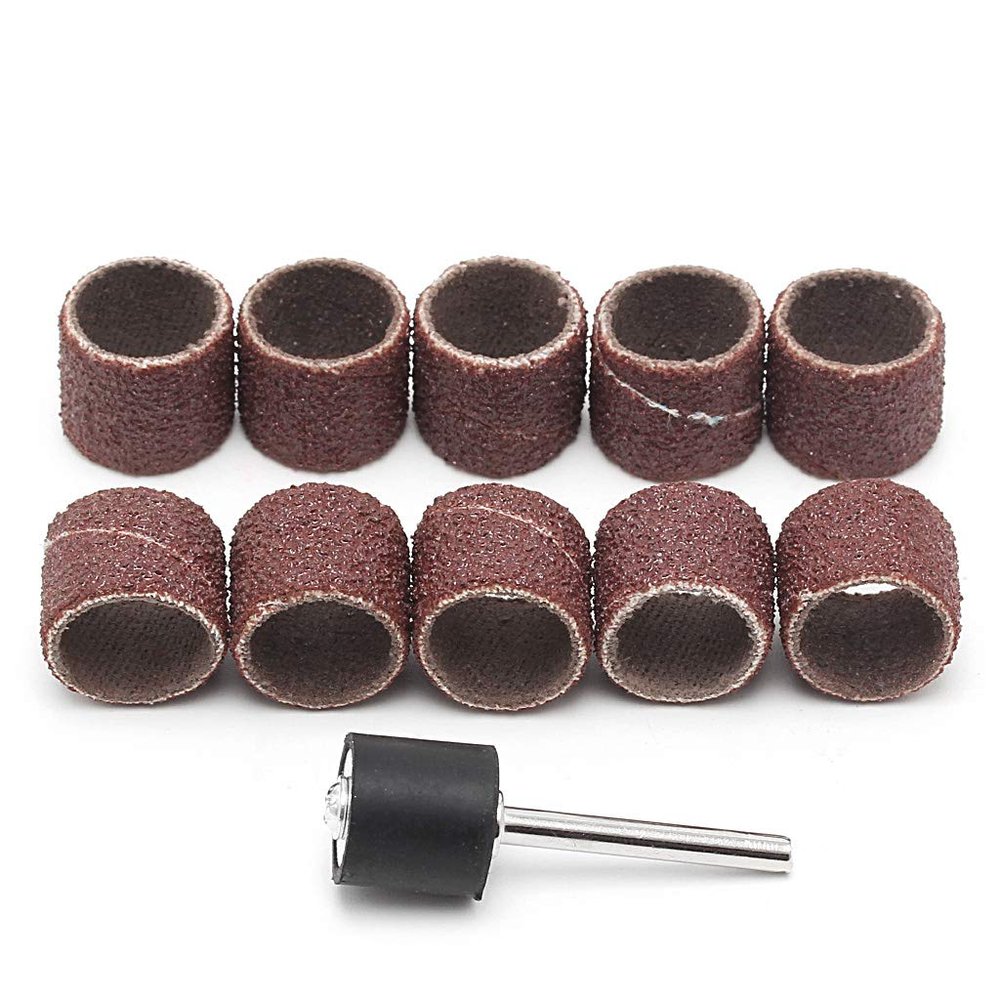 10 Pcs 12.5mm Grit 80# Sanding Bands +3.17mm Mandrel Rotary Tool Drill Bits