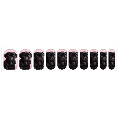 Cute Black Pug Nail Stickers 50 Sheets Gloss Nail Strips Bundle Long Lasting Gel Nail Stickers Art Decals Easy to Apply and Remove for Women DIY Decorations