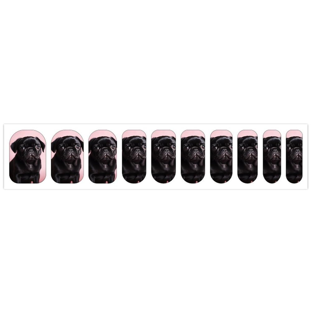 Cute Black Pug Nail Stickers 50 Sheets Gloss Nail Strips Bundle Long Lasting Gel Nail Stickers Art Decals Easy to Apply and Remove for Women DIY Decorations