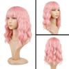 Luxclipse Pink Wavy Wigs with Bangs, Short Bob Human Hair Wig for Women, Heat Resistant, Tangle-Free Cosplay for Daily Use (Light Pink) view 2