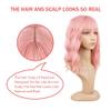 Luxclipse Pink Wavy Wigs with Bangs, Short Bob Human Hair Wig for Women, Heat Resistant, Tangle-Free Cosplay for Daily Use (Light Pink) view 4