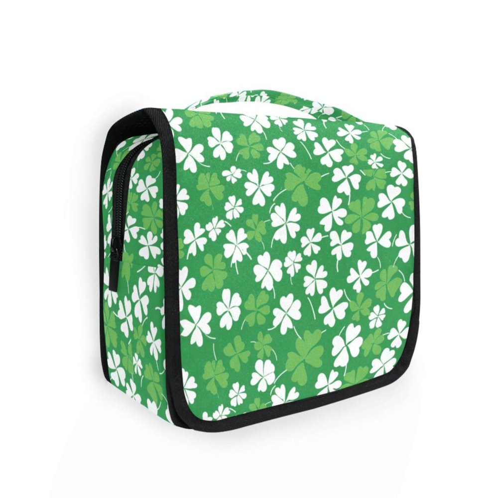 Green Lucky Grass Travel Toiletry kit with Hanging Hook Multifunctional Cosmetic Bags Gym
