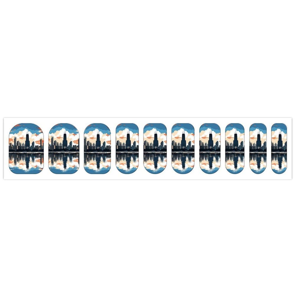 Chicago Skyline Nail Stickers 50 Sheets Gloss Nail Strips Bundle Long Lasting Gel Nail Stickers Art Decals Easy to Apply and Remove for Women DIY Decorations