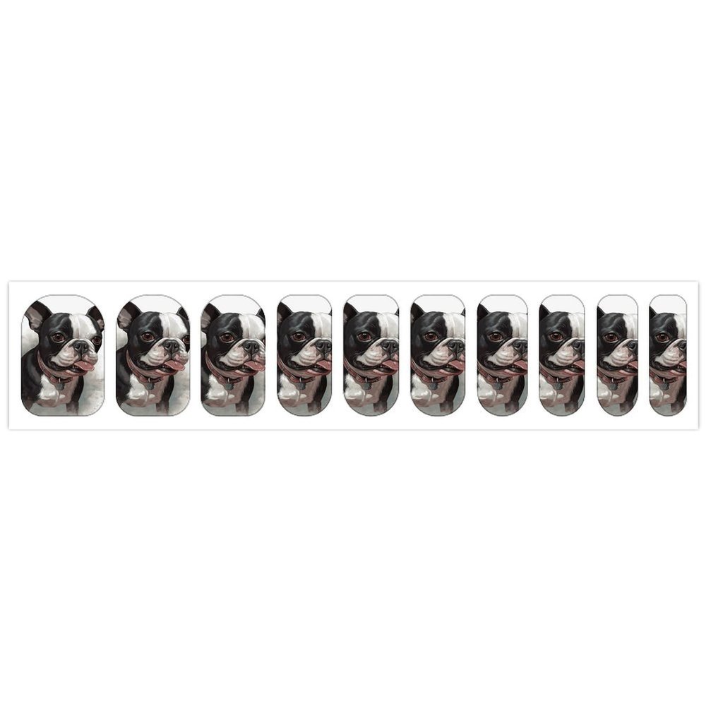 Boston Terrier Nail Stickers 50 Sheets Gloss Nail Strips Bundle Long Lasting Gel Nail Stickers Art Decals Easy to Apply and Remove for Women DIY Decorations