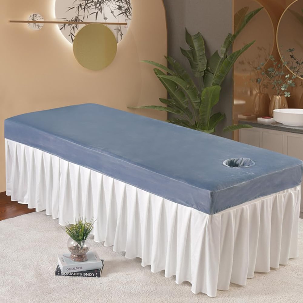 Grey,80 * 190cm(S),LDLCYCN Velvet Massage Table Sheet Spa Bed Cover with Face Hole Massage Table Fitted Sheet Reusable All-Round Wrap Massage Table Mattress Cover for Beauty Salon Washable