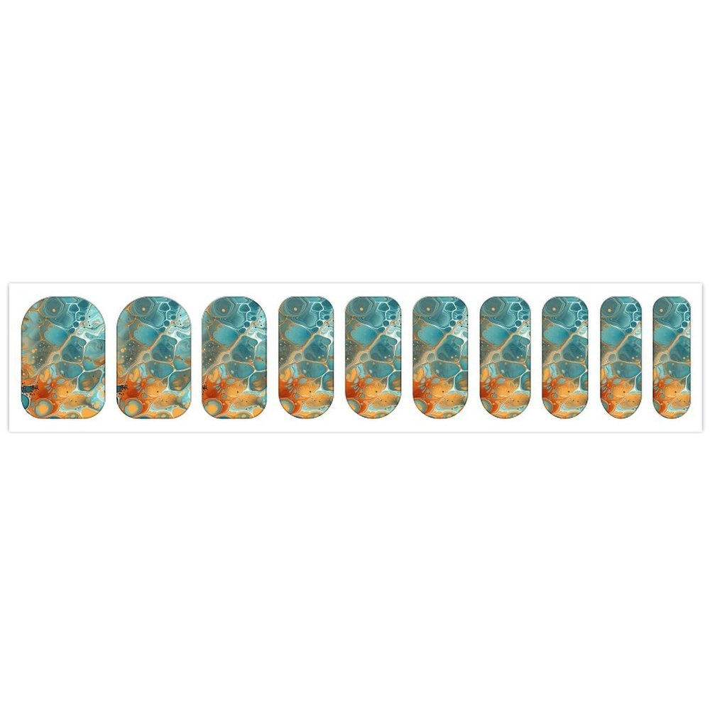 Orange and Turquoise Nail Stickers 50 Sheets Gloss Nail Strips Bundle Long Lasting Gel Nail Stickers Art Decals Easy to Apply and Remove for Women DIY Decorations
