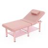 Folding Stationary Massage Table with Backrest and Storage Space for Treatment Table Physical Therapy Table Spa Facial Bed, 6 Round legs Metal Frame PU Leather, 30.5'' Wide  75'' Long - Pink view 1