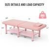 Folding Stationary Massage Table with Backrest and Storage Space for Treatment Table Physical Therapy Table Spa Facial Bed, 6 Round legs Metal Frame PU Leather, 30.5'' Wide  75'' Long - Pink view 3
