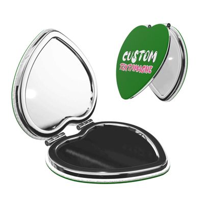 Personalized Compact Mirror for Women Purse Custom Mini Travel Pocket Mirror for Small Folding with Logo for Valentine's Day Birthday Party Green Heart Shape
