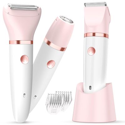 Bikini Trimmer for Women - 3 in 1Electric Razors for Silk Skin, Cordless Pubic Hair Trimmer, Replaceable Lady Shavers Kit, Bikini Shaver for Legs Body Hair, IPX7 Waterproof, White
