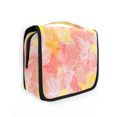 Abstract Bright Flowers Travel Toiletry Bag Men with Hanging Hook Necessities Waterproof Toiletry Bag Cruises
