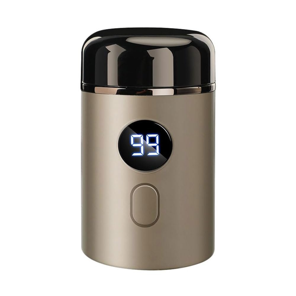 Mini Portable Electric Shaver, USB Rechargeable LED Power Display Waterproof Face Beard Shave Trimmer for Men (Gold)