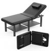 Folding Stationary Massage Table with Backrest and Storage Space for Treatment Table Physical Therapy Table Spa Facial Bed, 6 Round Legs Metal Frame PU Leather, 30.5'' Wide  75'' Long - Black view 2