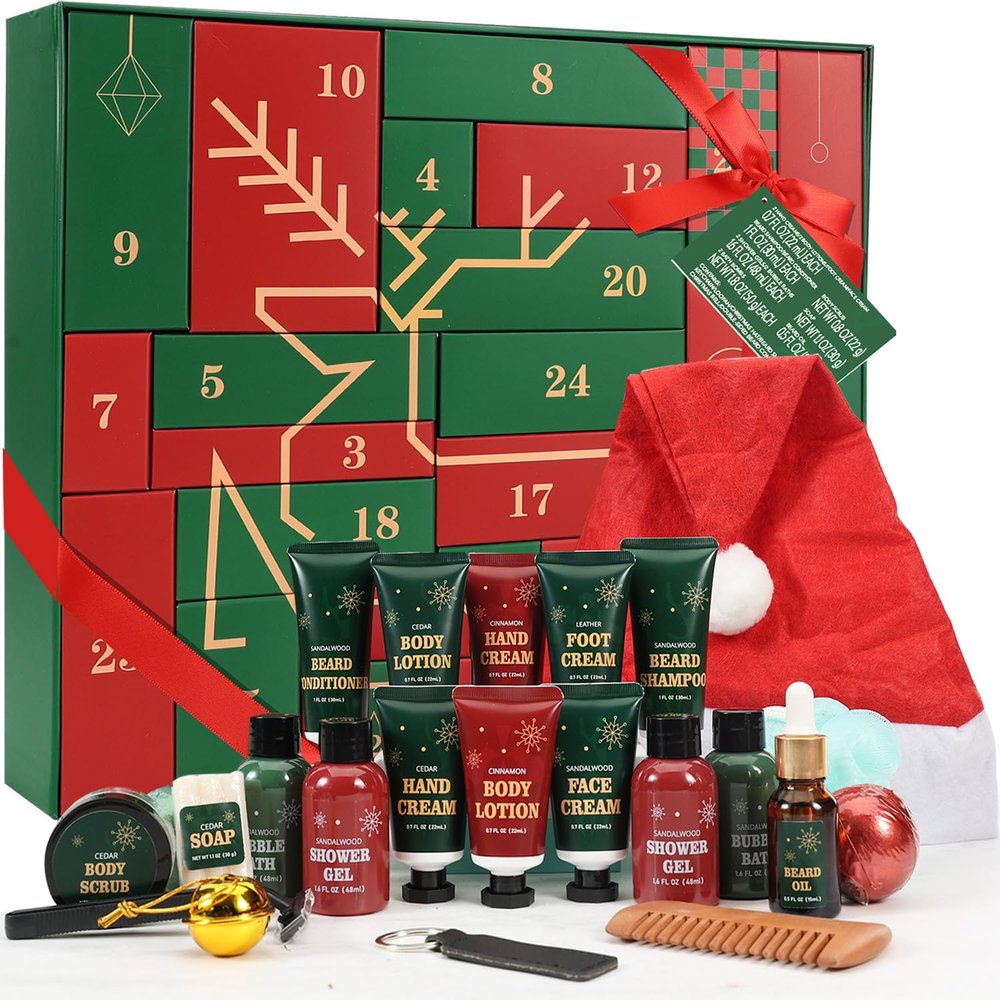 Advent Beauty Calendar for Adults 2025 Rinse & Robust Beard Care Kit Christmas Gifts for Men Skincare Beauty Advent Calendar for Men Christmas 24 Days Countdown Calendar Beard Care Grooming