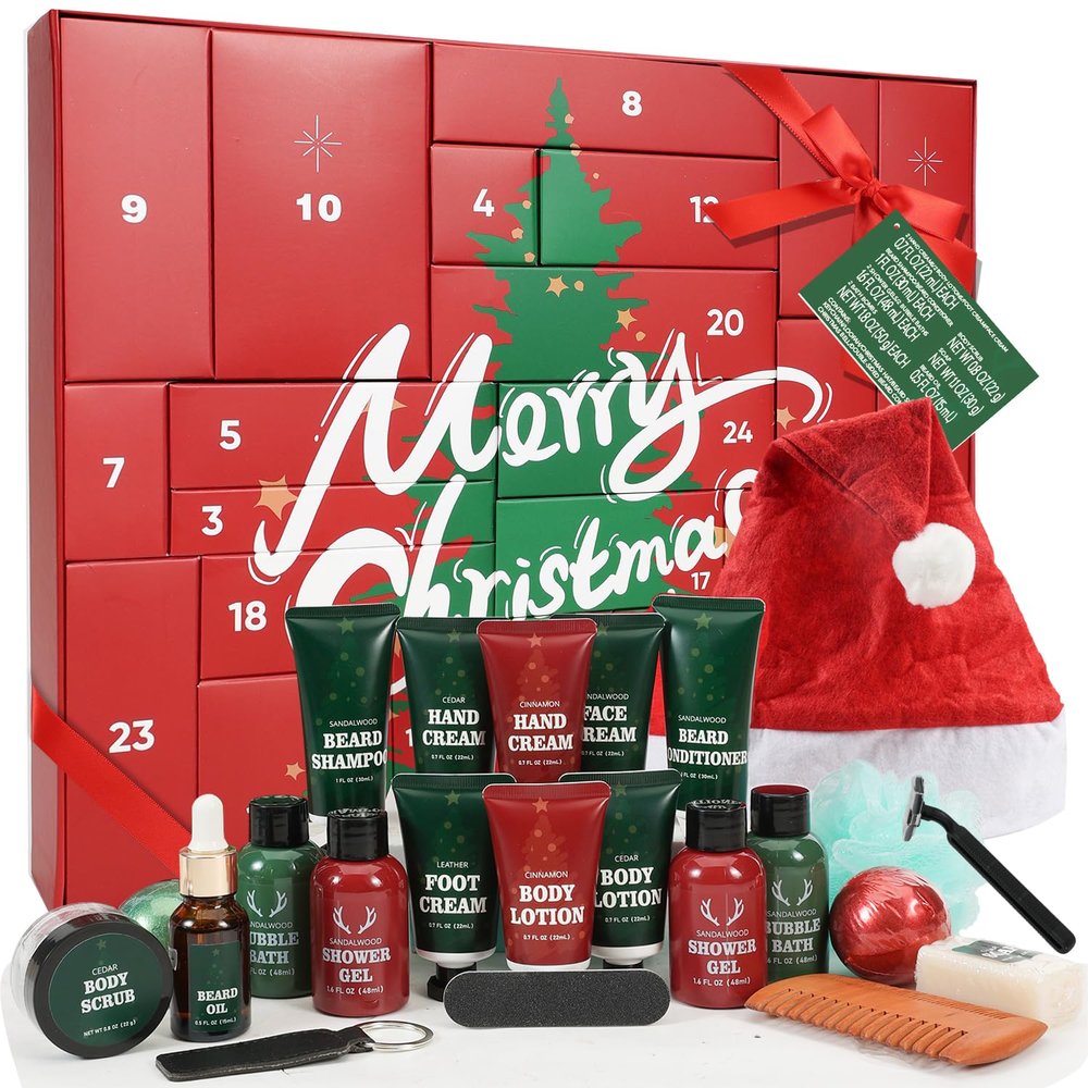 Advent Beauty Calendar for Adults 2025 Rinse & Robust Beard Care Kit Christmas Gifts for Men Skincare Beauty Advent Calendar for Men Christmas 24 Days Countdown Calendar Beard Care Grooming