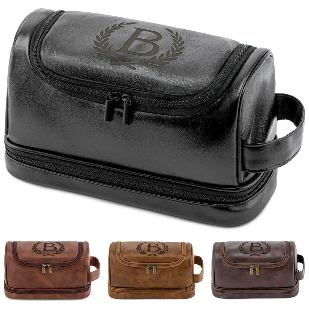 Aganmi Personalized Mens Toiletry Travel Bag Groomsmen Gifts Best Man Proposal Gifts Bachelor Party Favor, Waterproof PU Leather Shaving Bag for Toiletries Accessories Travel Essential, Black B