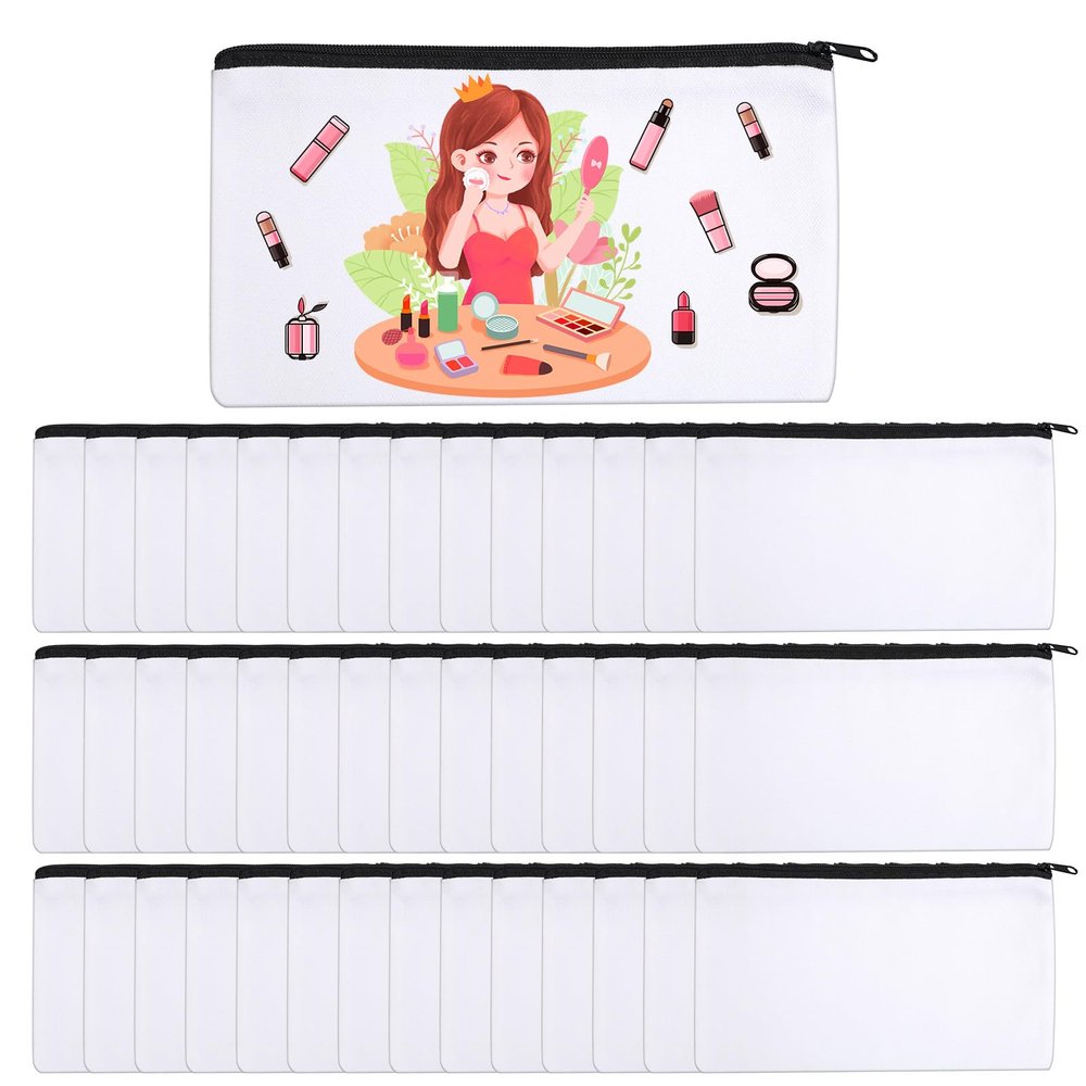 Qulkws 60PCS Sublimation Blank Canvas Makeup Bags, Bulk Small Canvas Bags With Zipper, Heat Transfer Cosmetic Makeup Bags, Travel Toiletry Pouch Storage, Bridesmaid Makeup Bag