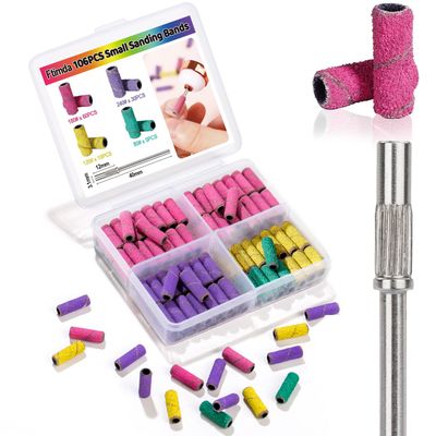 105pcs Small Sanding Bands Nail Drill Bits, Mini Sanding Bands for Nail Drill, 80#120#240#180# Fine Grit Nail File for Acrylic Nails Drill Bits Nail Tech Gel Manicures Pedicure with 3.1mm Mandrel Bit