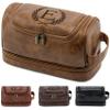 Aganmi Personalized Gifts Travel Toiletry Bag for Men, Engraved Initial PU Leather Waterproof Shaving Bag, Groomsmen Present Christmas Birthday Gifts for Men Dad Husband Son Boyfriend, Light Brown E view 1