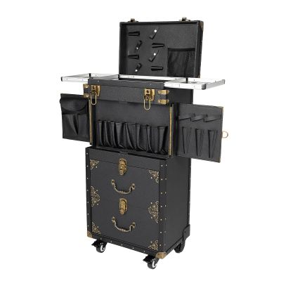 DELOPVIO Salon Rolling Trolley Cart, Spa Beauty Luggage Hairdressing Barber Tool Bag, Travel Organizer Tool Box with Hair Dryer Holder, Multi Functional Classified Storage, 3 Drawers