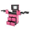 BANEBONE Rolling Makeup Case | Lockable Portable Cosmetic Organizer Trolley with 4 Trays & 2 Drawers - 110LBS Load-Bearing Large Makeup Storage for Artists (Rose Gold) view 1