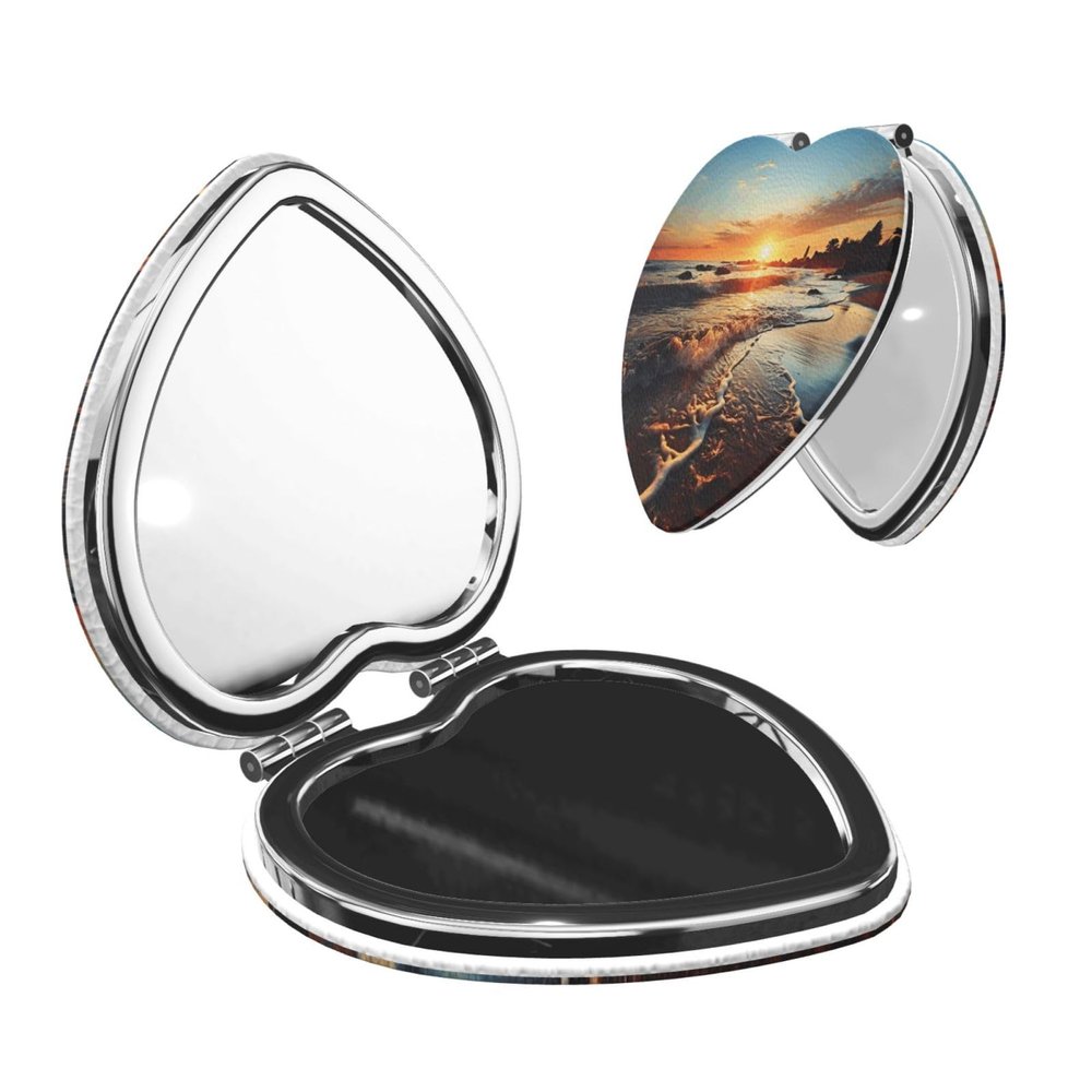 KKLWEGU Sunset View On The Beach Shore Compact Pocket Mirror,1x/2x Cosmetic Mirror Portable Folding Handheld Mirrors Portable Travel Makeup Mirror for Women Girls