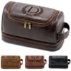 Aganmi Engraved Initial Travel Toiletry Bag 21st 30th 40th 50th 60th 70th 75th 80th Birthday Gifts for Men Him, PU Leather Shaving Bag Gift for Dad Husband Boyfriend Brother Grandpa, Dark Brown D view 1
