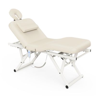 Adjustable Massage Table with Face Pillow & Headrest, Silent and Easy to Adjust for Treatment Table Physical Therapy Table Spa Facial Bed - Adjustable Backrest, Electric Leg Lifting, Beige Gray