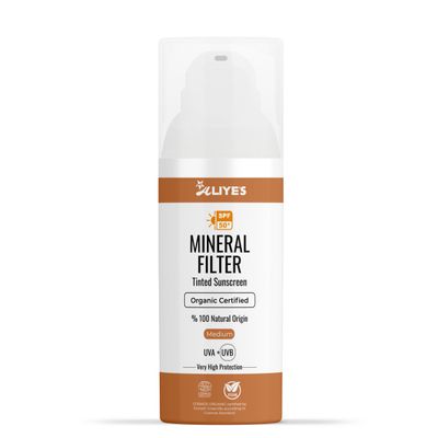 Aliyes Tinted Organic Sunscreen SPF 50+ | Ecocert Cosmos Certified | 100% Mineral & Vegan Sun Protection | Safe for Sensitive Skin | 50ml (Medium)