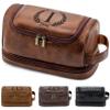 Aganmi Personalized Gifts Travel Toiletry Bag for Men, Engraved Initial PU Leather Waterproof Shaving Bag, Groomsmen Present Christmas Birthday Gifts for Men Dad Husband Son Boyfriend, Reddish Brown I view 1