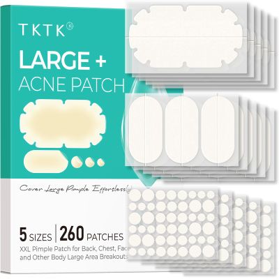 XXL Pimple Patches for Body, Large Hydrocolloid Acne Patches, 5 Sizes Big Hydrocolloid Bandages for Back, Chest, Shoulders Zit Breakouts, Blemish Patch for Face (Oval, Dot 260 Count)