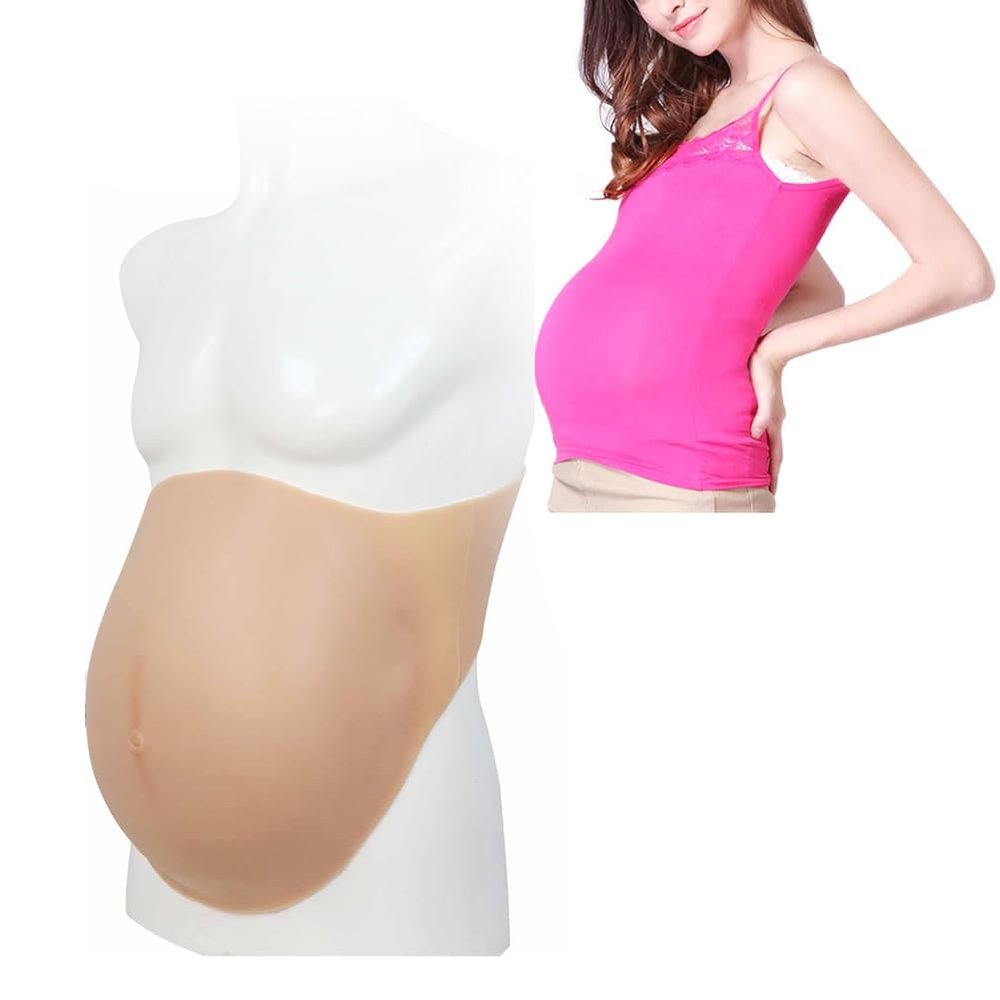 SooTTBE Silicone Fake Pregnancy Skin Realistic Artificial Belly Prosthetic Adult Fake Pregnant Bump for Pregnancy Simulation,Color 2,L