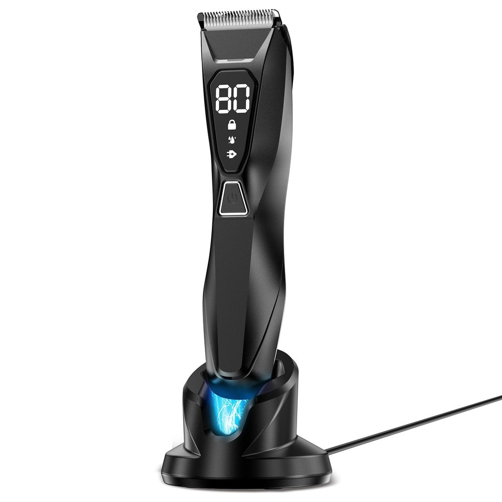 Lijecozy Body Hair Trimmer for Men: Pubic Hair Trimmer with Mirror & LED Display, Silver Gray