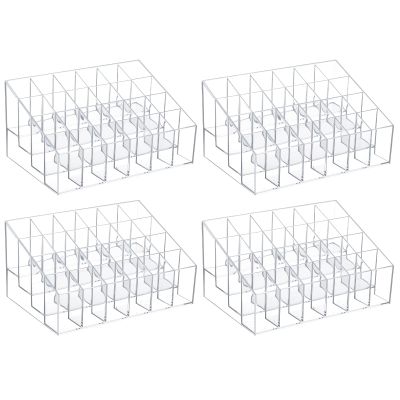 4 Pack Acrylic Lipstick Holder Organizer, 24 Slot Clear Lip Gloss Holder, Lipstick Display Stand for Lipsticks, Lip Balms, Makeup Brushes & Nail