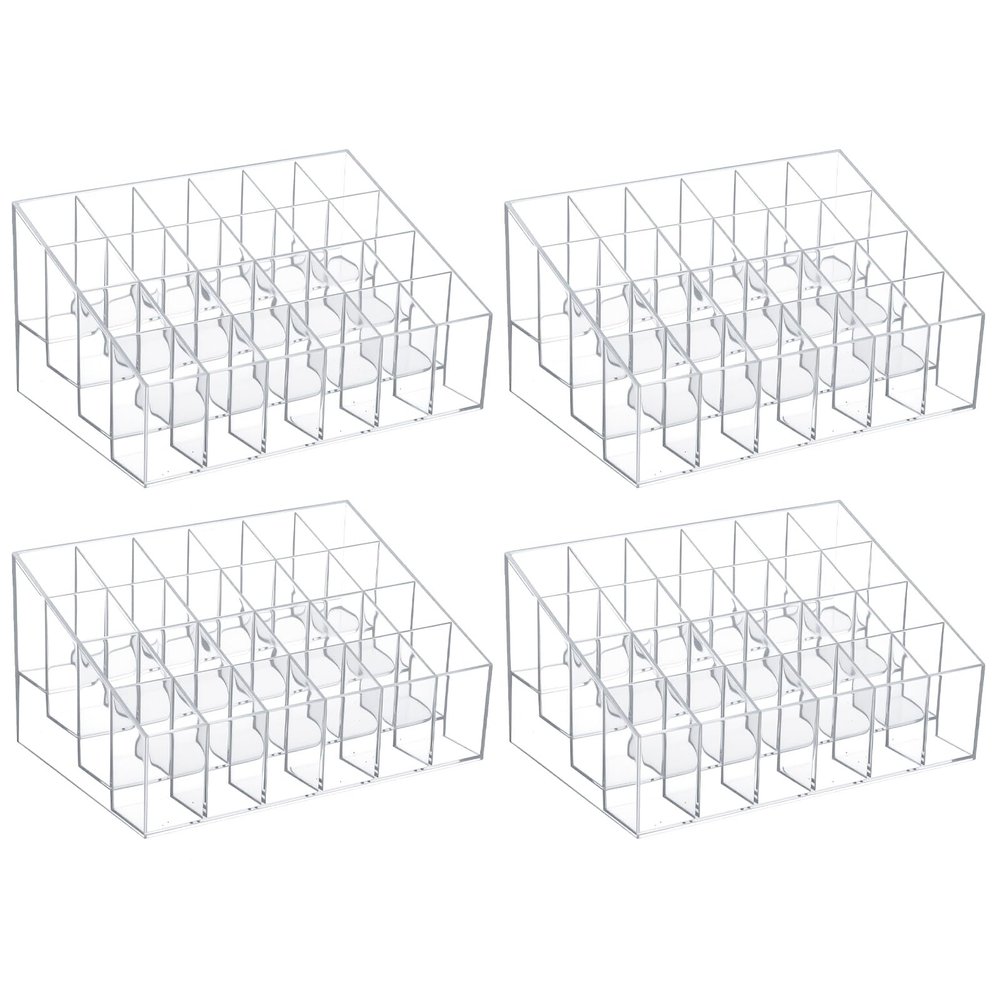 4 Pack Acrylic Lipstick Holder Organizer, 24 Slot Clear Lip Gloss Holder, Lipstick Display Stand for Lipsticks, Lip Balms, Makeup Brushes & Nail