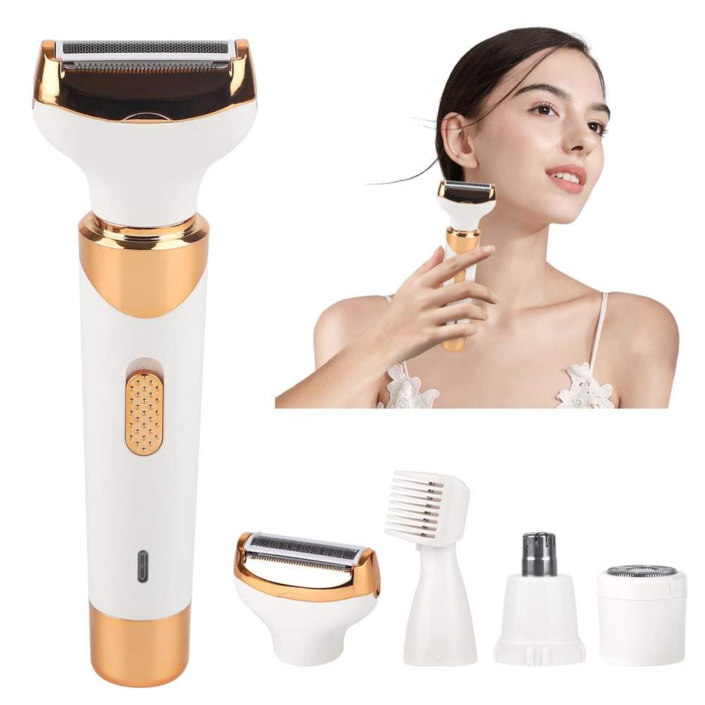 Electric Razor for Womens Men,Cordless Ladies Electric Shaver,4 in 1 Painless Wet & Dry Waterproof Body Razor and Facial Hair Remover,Rechargeable Hair Removal Kit for Bikini Underarm Hairs (White)