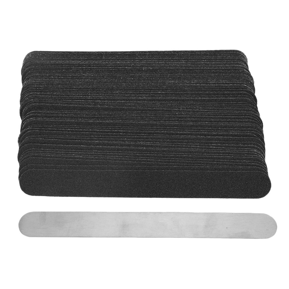 100 Pcs Replacement Nail File Strip Kit with Reusable Stainless Steel Base Plate, Disposable Abrasive Strips, Easy to Carry and Operate, Ideal and Beginners, Safe