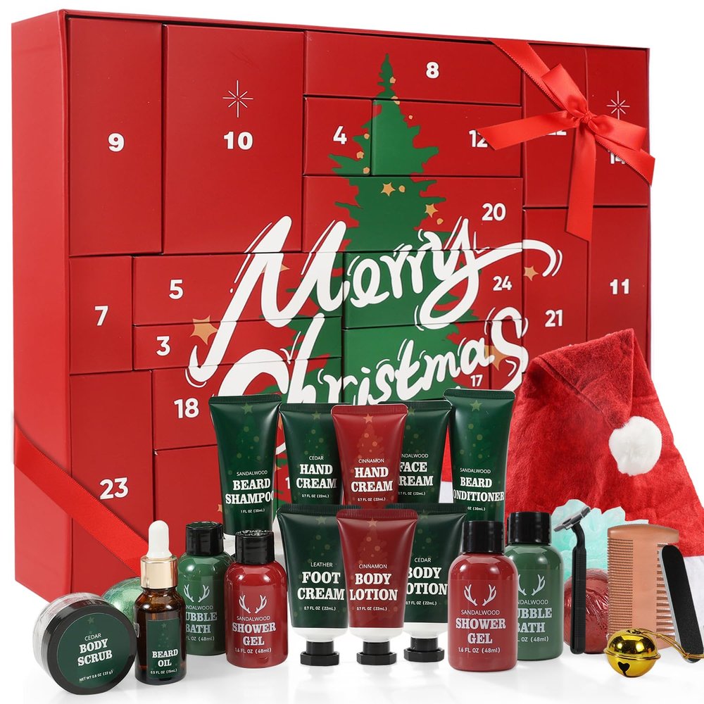 Advent Calendar 2025 Mens - 24PCS Beard Care Grooming Set Advent Skincare Calendar for Mens, 24 Days Beauty Advent Calendar 2025 Xmas Countdown Christmas Holiday Gift for Husband Dad