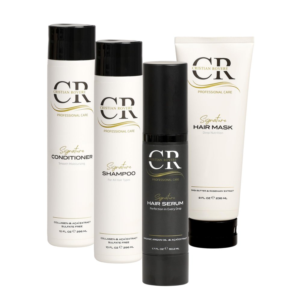 CRISTIAN ROVERE - Signature Hair Care Bundle - Signature Hair Serum (1.7 Fl Oz), Signature Hair Mask (8 Fl Oz), Signature Shampoo (10 Fl Oz) & Signature Conditioner (10 Fl Oz)