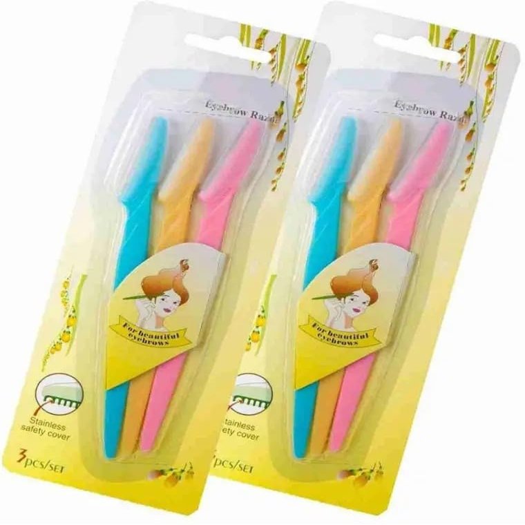 Dhanishka Eyebrow and Upper Lip Razors for Women, 3 Pieces per Pack, 2 Pack Set, Multi-Color