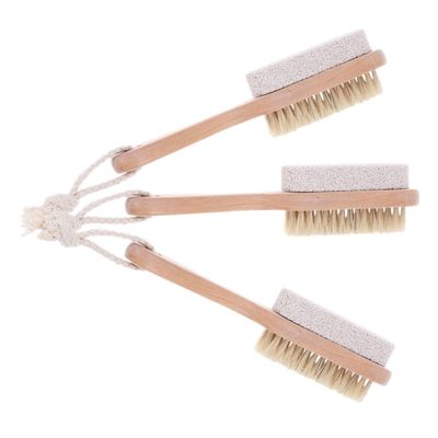FOMIYES 3pcs Wooden Handle Foot Scrubber Exfoliating Brush Pumice Stone for Smooth Feet Care