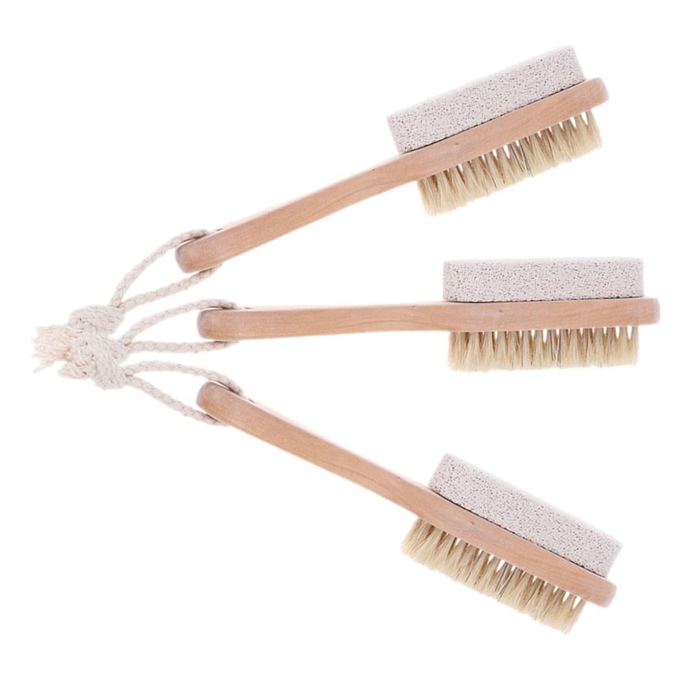 FOMIYES 3pcs Wooden Handle Foot Scrubber Exfoliating Brush Pumice Stone for Smooth Feet Care