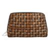 Silver Leather Makeup Bag Wicker Woven Grid Print Travel Cosmetic Bags with Handle, Divider, Zipper, Portable Personal Toiletries view 1