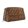 Silver Leather Makeup Bag Wicker Woven Grid Print Travel Cosmetic Bags with Handle, Divider, Zipper, Portable Personal Toiletries view 2
