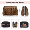 Silver Leather Makeup Bag Wicker Woven Grid Print Travel Cosmetic Bags with Handle, Divider, Zipper, Portable Personal Toiletries view 4