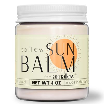 Amallow - Tallow Sun Balm with Zinc Oxide Tinted Mineral Sun Balm with Cocoa Powder Natural, Non-Nano Zinc Oxide, Organic Oils No White Cast Handcrafted in the USA 4 oz