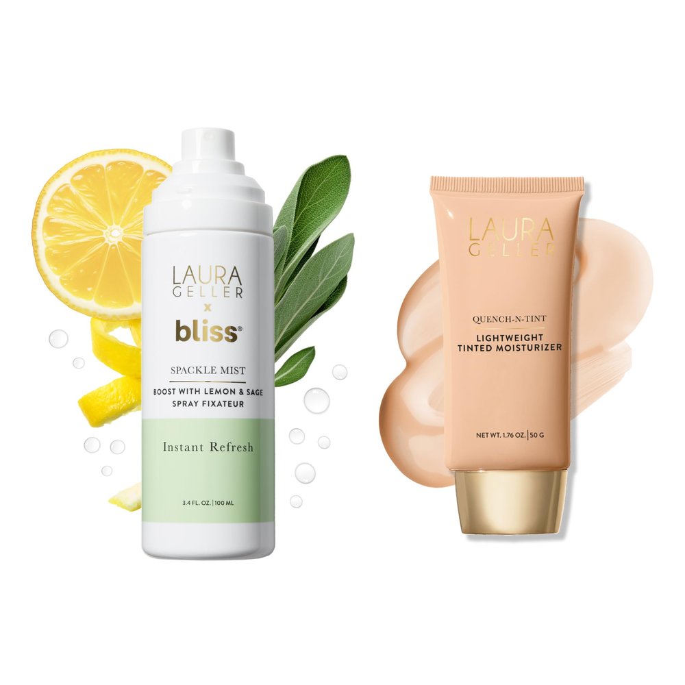 LAURA GELLER Spackle Mist Lemon & Sage + Quench-n-Tint: Dewy Makeup Setting Spray + Quench-n-Tint Foundation, Porcelain/Fair
